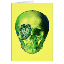 Green Valentine Skull Greeting Cards