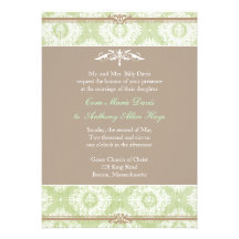 Green Victoria Damask Wedding Invitation