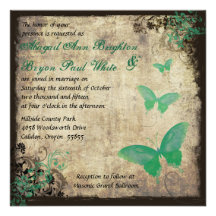 Green Vintage Butterfly Wedding Invitation