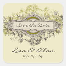 Green Vintage Floral Save The Date Sticker