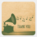 Green Vintage Gramophone Thank You Stickers