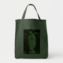 Green Virgin Mary Statue Canvas Bags