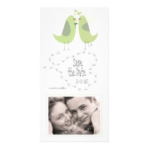 Green Wedding Love Birds Save the Date Photograph Photo Greeting Card