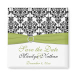 Green, White, and Black Damask Wedding Magnet