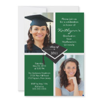 Green & White Photo Graduation Invitation