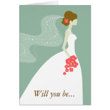 Green, White Pink Will You Be My Bridesmaid? Greeting Cards