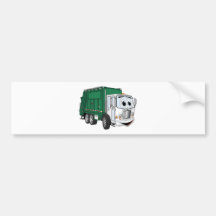Green White Smiling Garbage Truck Cartoon Bumper Stickers