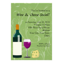 Green Wine & Cheese Social Party Flat Invitations