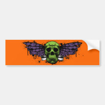 Green winged skull bumper sticker