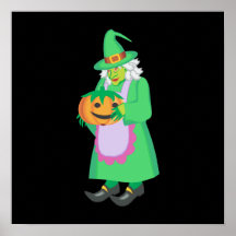 Green witch with pumpkin print