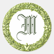 Green Wreath Monogrammed Stickers