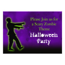 Green Zombie on Purple Personalised Invitations