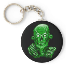 Green Zombie Skull Head Keychain