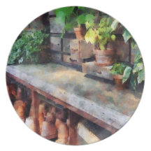 Greenhouse with Flowerpots Dinner Plate