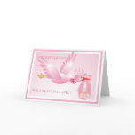 Greetings card Pink stork with bow tie