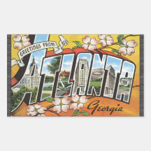 Greetings From Atlanta Georgia, Vintage Rectangular Sticker