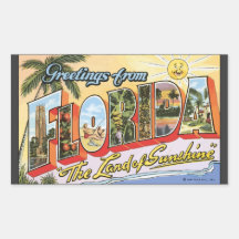 Greetings From Florida "The Land Of Sunshine", Vin Rectangle Stickers