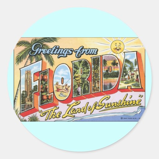 Greetings from Florida - Vintage Travel Round Stickers