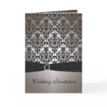 Grey and Black Damask Card Style Wedding Invite
