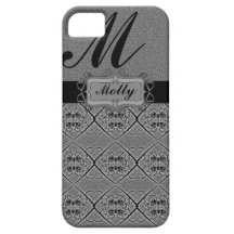 Grey and Black Damask Monogram M Iphone 5 Case