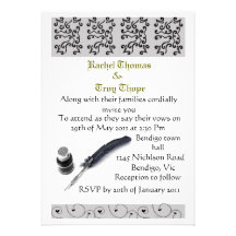 Grey and black damask wedding invitation