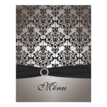 Grey and Black Damask Wedding Menu Card Personalised Announcements