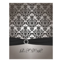 Grey and Black Damask Wedding RSVP Card Personalised Invites