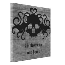 Grey and black goth fanged vampire skull gallery wrap canvas