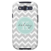 Grey and Mint Chevron Custom Monogram