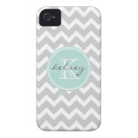 Grey and Mint Chevron Custom Monogram Case-Mate iPhone 4 Cases