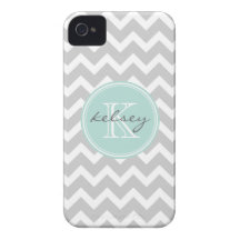 Grey and Mint Chevron Custom Monogram Case-Mate iPhone 4 Cases