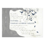 Grey and Navy Love Bird Wedding Invitations