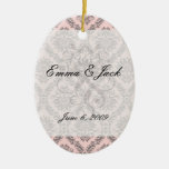 grey and pink damask pattern ornament
