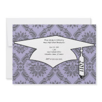 grey and purple damask graduation personalised announcement