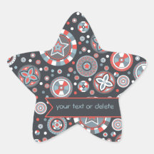 Grey and Red Starry Circles with banner Stickers