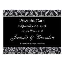 Grey and Silver Damask Save The Date Postcard