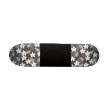 Grey and White Flowers. Floral Pattern. Skateboards