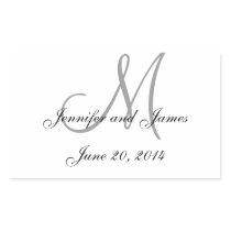 Grey and White Monogram Rectangle Wedding Labels Rectangle Sticker