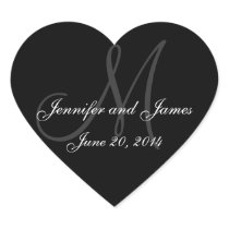 Grey and White Monogram Wedding Heart Labels Sticker