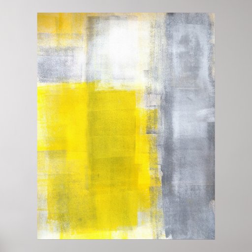 Grey and Yellow Abstract Art Poster Print Zazzle