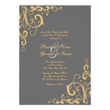 Grey and Yellow Flourish Wedding Invitation