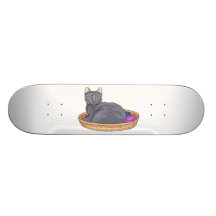Grey Basket Cat Skateboard Deck