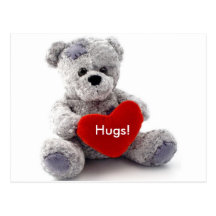 Grey Bear With Heart Post Cards