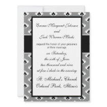 grey black and white small damask pattern design personalized invites