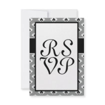 grey black and white small damask pattern design personalised invitations