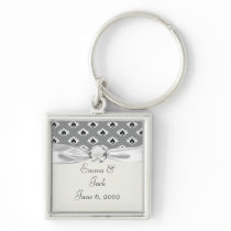 grey black and white tiny damask pattern keychain