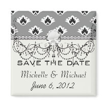 grey black and white tiny damask pattern fridge magnet