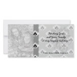 grey black and white tiny damask pattern customised photo card