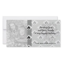 grey black and white tiny damask pattern custom photo card