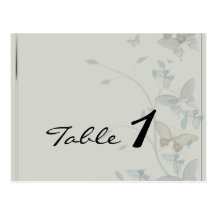 Grey Blue Butterfly Meadow Wedding Table Number Post Card